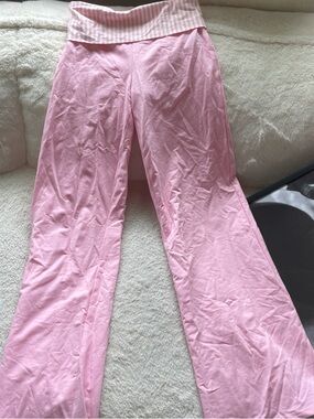 Edikted Pink Fold-Over Waist Flare Pants